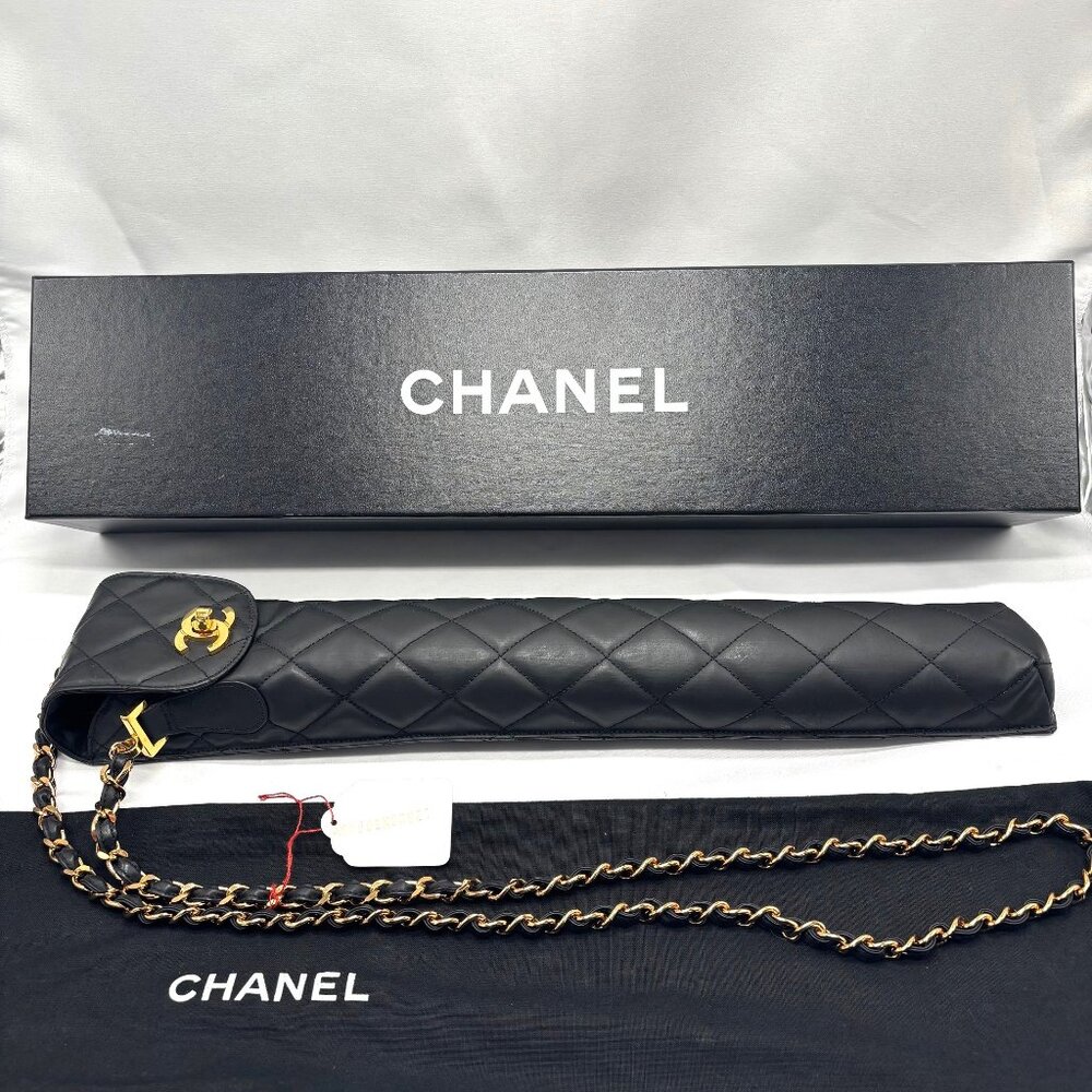 Chanel Vintage Black Nylon Umbrella with Quilted Crossbody Case - Never Used